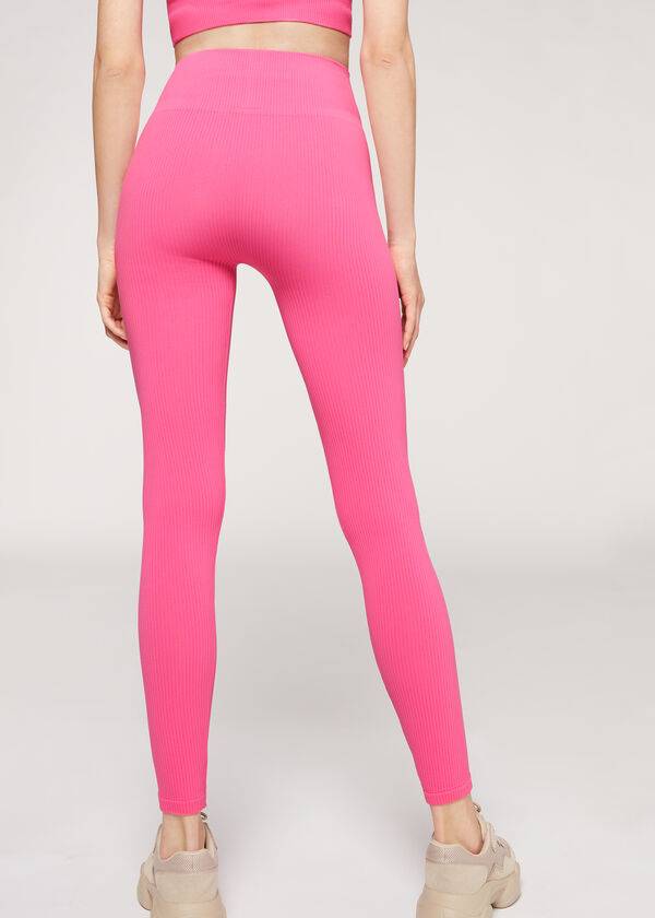 Calzedonia Fine Räfflad Seamless Sport Leggings Dam Rosa | SE1543SO