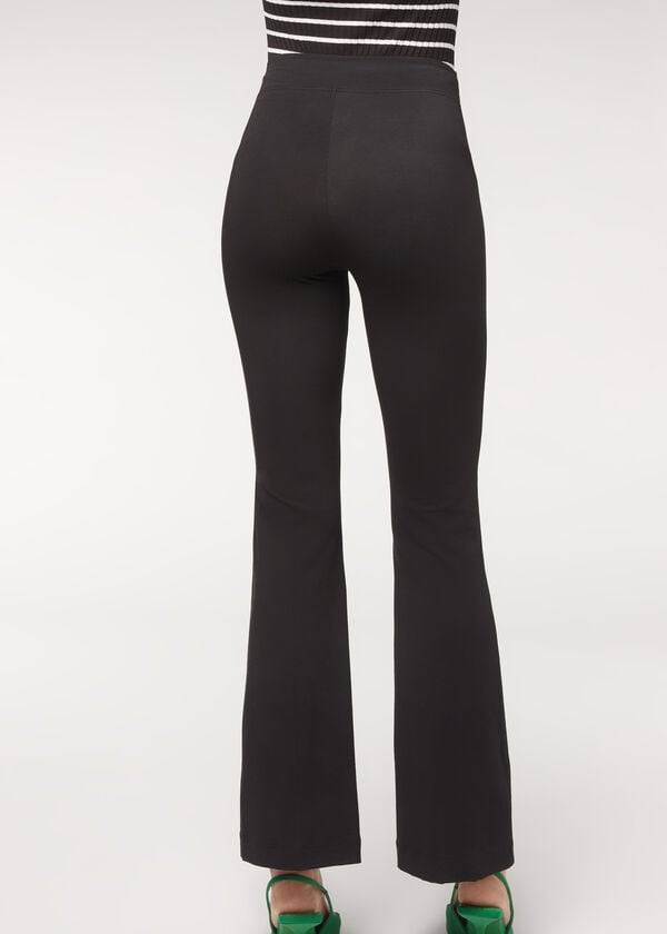 Calzedonia Flared in Supima Ultra Light Bomull Byxor Dam Svarta | SE1460UT