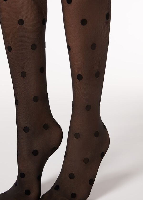 Calzedonia Flocked Dots Sheer 30 Denier Strumpbyxor Dam Svarta | SE2968NB