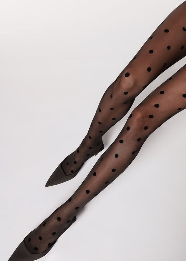 Calzedonia Flocked Dots Sheer 30 Denier Strumpbyxor Dam Svarta | SE2968NB