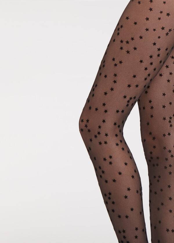 Calzedonia Flocked Stars 30 Denier Sheer Strumpbyxor Dam Svarta | SE2967MA