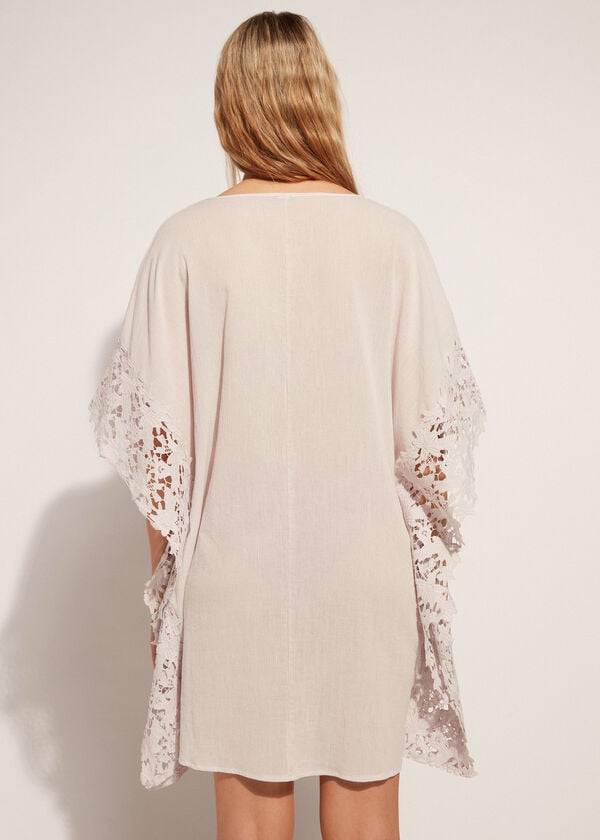 Calzedonia Floral Macramé Spets Caftan Cover Ups Dam Beige | SE2110UT