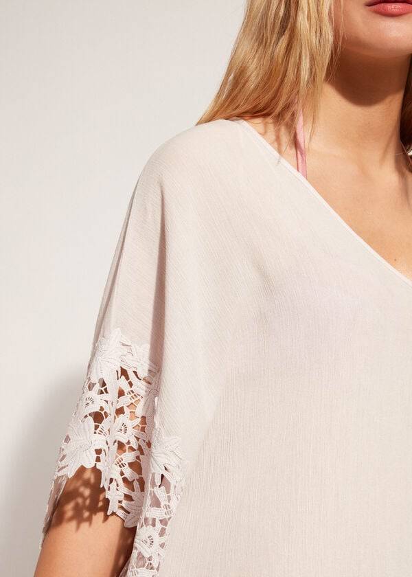 Calzedonia Floral Macramé Spets Caftan Cover Ups Dam Beige | SE2110UT