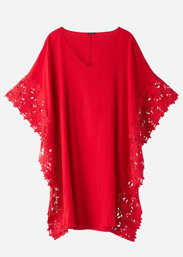 Calzedonia Floral Macramé Spets Caftan Cover Ups Dam Röda | SE2111IS