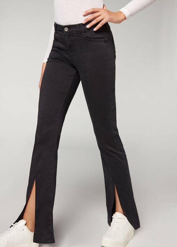 Calzedonia Front Slit Jeans Dam Svarta | SE1594AP