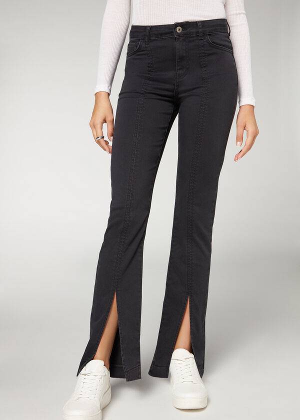 Calzedonia Front Slit Jeans Dam Svarta | SE1594AP