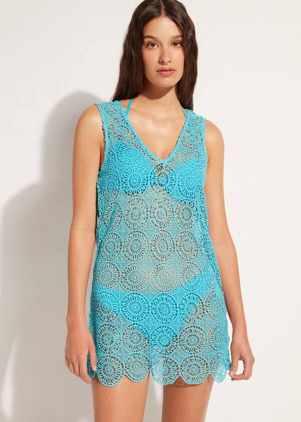 Calzedonia Geometric Crochet Klänning Cover Ups Dam Turkos | SE2107RW