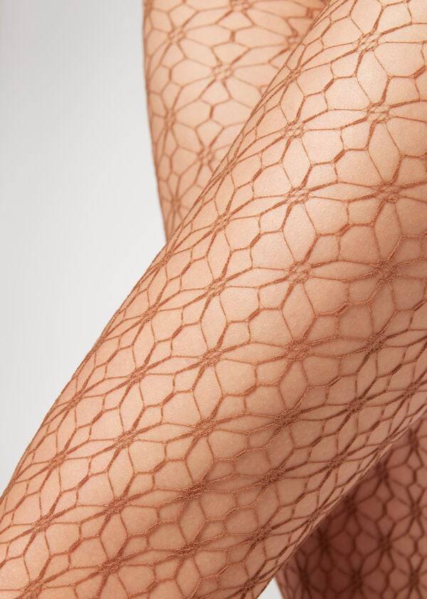 Calzedonia Geometric-Motif Fishnet Patterned Strumpbyxor Dam Beige | SE3089ZG