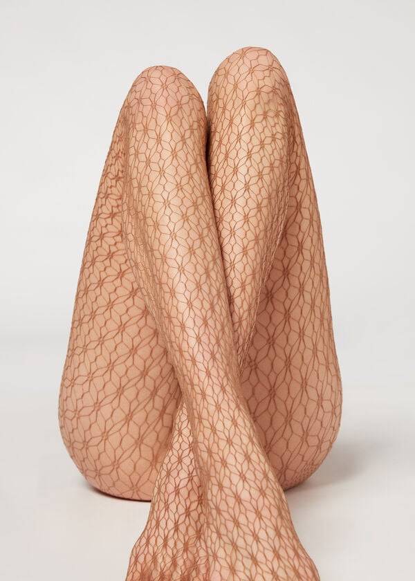 Calzedonia Geometric-Motif Fishnet Patterned Strumpbyxor Dam Beige | SE3089ZG