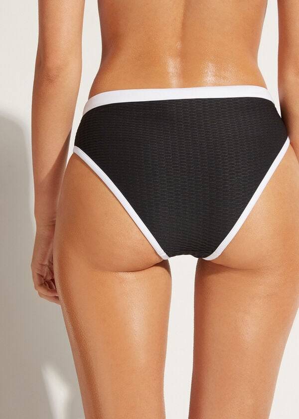 Calzedonia High Midja Coimbra Bikiniunderdel Dam Svarta Vita | SE2769SO