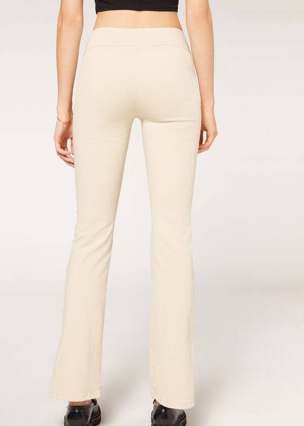 Calzedonia High-Midja Flared in Denim with Slits Byxor Dam Bruna Beige | SE1459YU