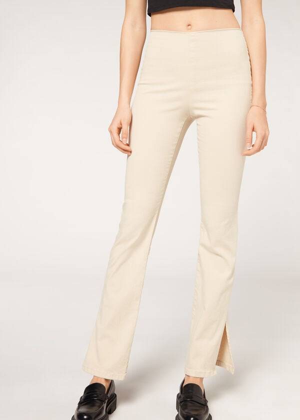 Calzedonia High-Midja Flared in Denim with Slits Byxor Dam Bruna Beige | SE1459YU