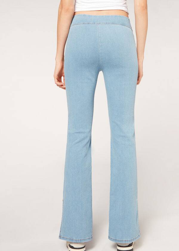 Calzedonia High-Midja Flared in Denim with Slits Leggings Dam Blå | SE1531MA