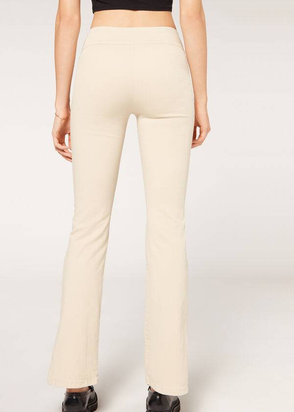 Calzedonia High-Midja Flared in Denim with Slits Jeans Dam Bruna Beige | SE1591IS