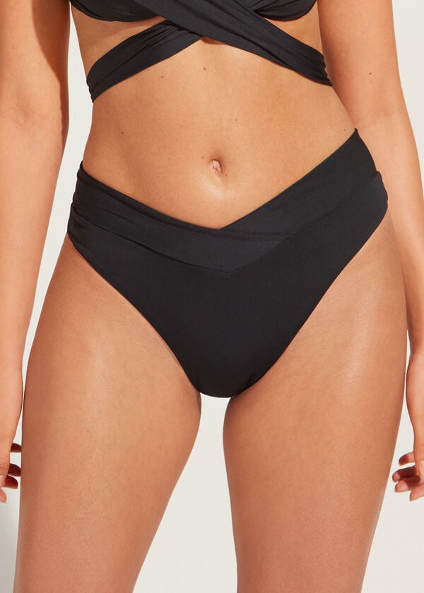 Calzedonia High-Midja V-Cut Brazilian Indonesia Eco Bikiniunderdel Dam Svarta | SE2725EX