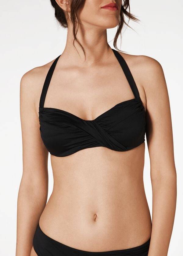 Calzedonia Indonesia C-Cup Balconette Drawstring Bikinitoppar Dam Svarta | SE2420PQ