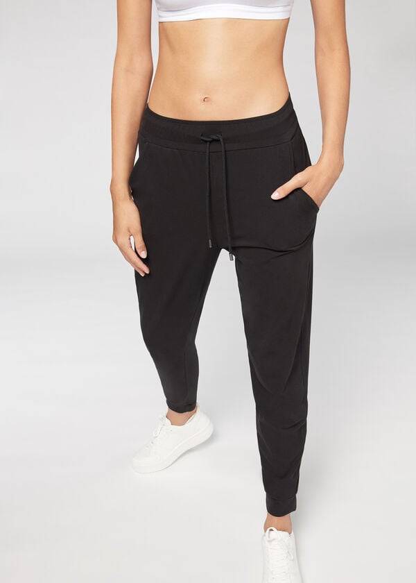 Calzedonia Jogger in Ultra Light Supima Bomull Byxor Dam Svarta | SE1457RW