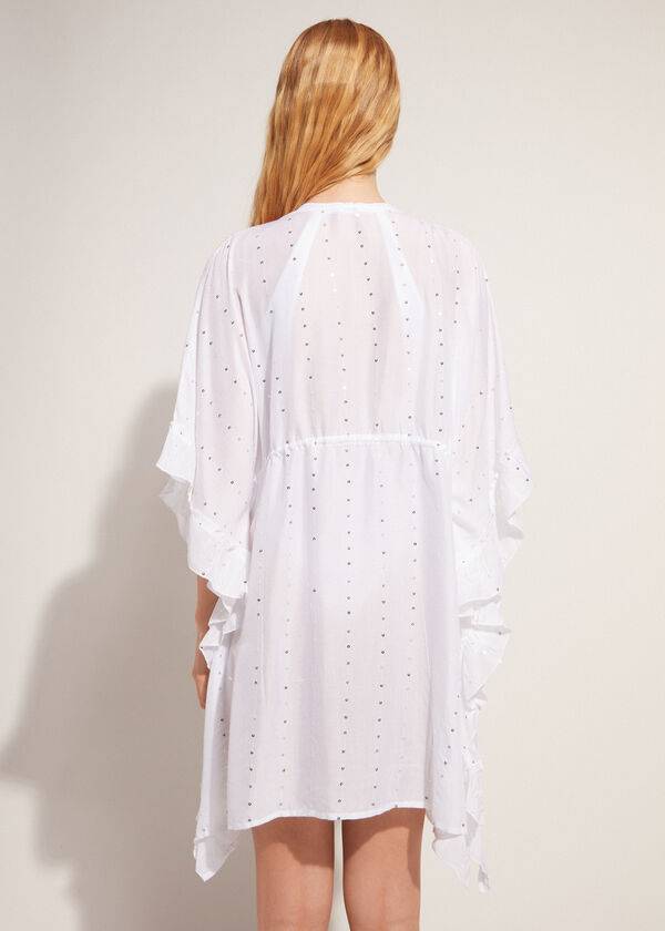 Calzedonia Kimono Caftan with Sangallo Spets and Sequins Cover Ups Dam Vita | SE2106EX