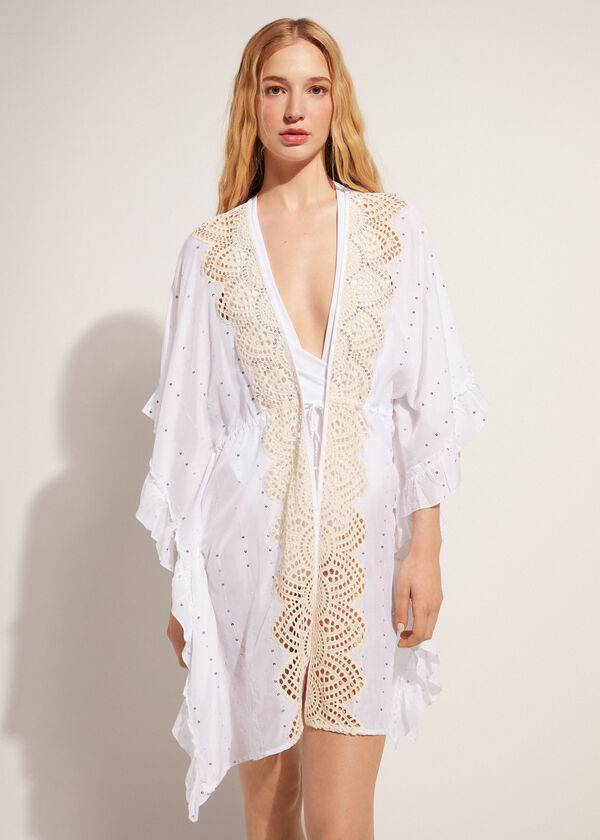 Calzedonia Kimono Caftan with Sangallo Spets and Sequins Cover Ups Dam Vita | SE2106EX