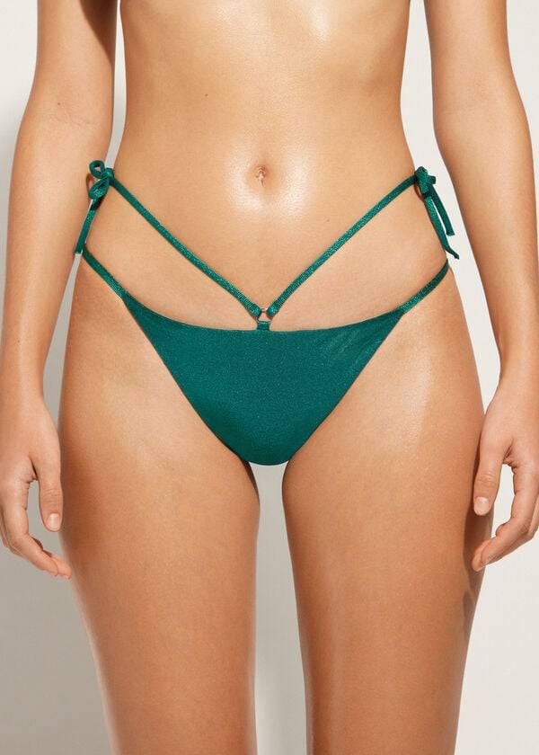 Calzedonia Lamé Brazilian Side String Hollywood Bikiniunderdel Dam Gröna | SE2705TV