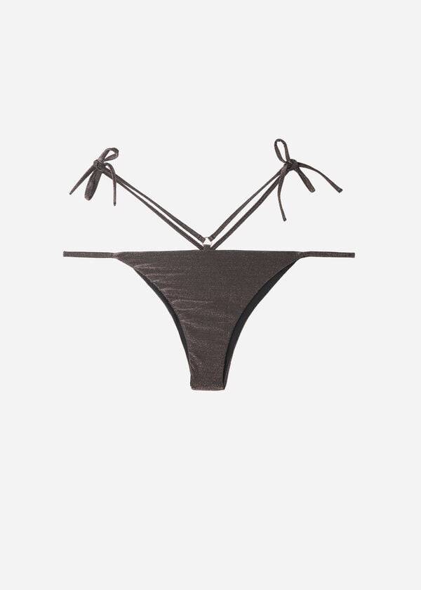 Calzedonia Lamé Brazilian Side String Hollywood Bikiniunderdel Dam Svarta | SE2706RW