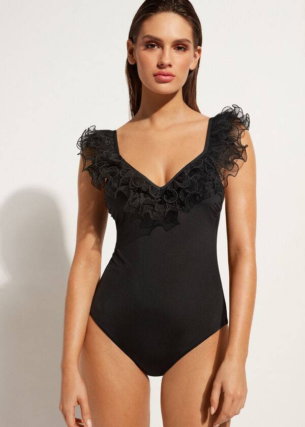 Calzedonia Lightly Vadderad One Piece Singapore Baddräkter Dam Svarta | SE2038DN