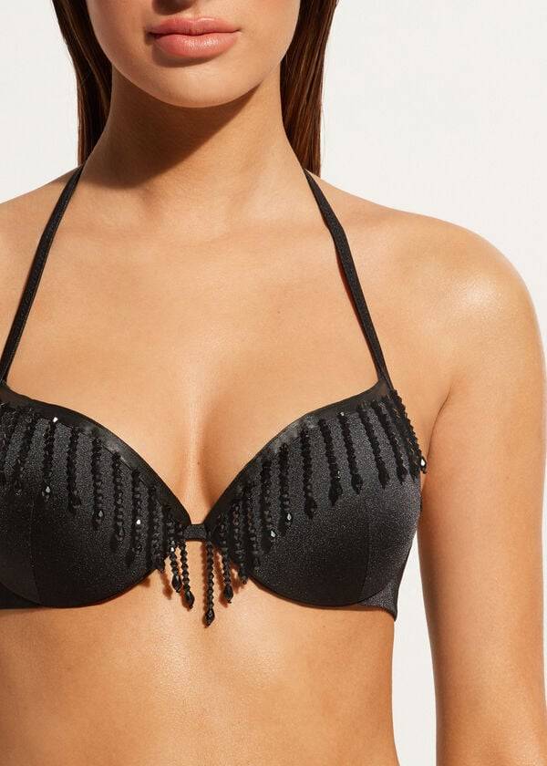 Calzedonia Lightly Vadderad Push-up Taipei Bikinitoppar Dam Svarta | SE2414HK