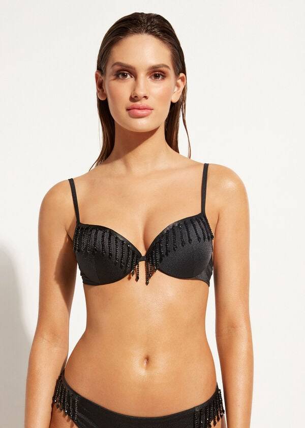 Calzedonia Lightly Vadderad Push-up Taipei Bikinitoppar Dam Svarta | SE2414HK