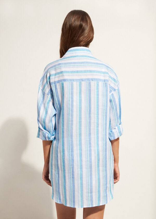 Calzedonia Linen Shirt Cover Ups Dam Blå Vita | SE2101BC