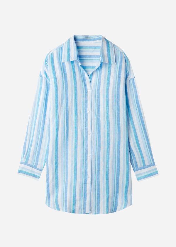 Calzedonia Linen Shirt Cover Ups Dam Blå Vita | SE2101BC