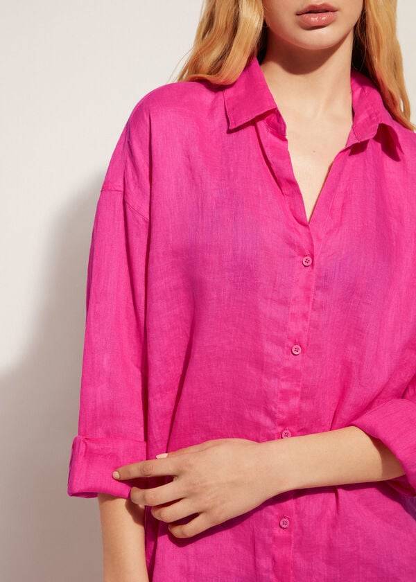 Calzedonia Linen Shirt Cover Ups Dam Rosa | SE2095KI