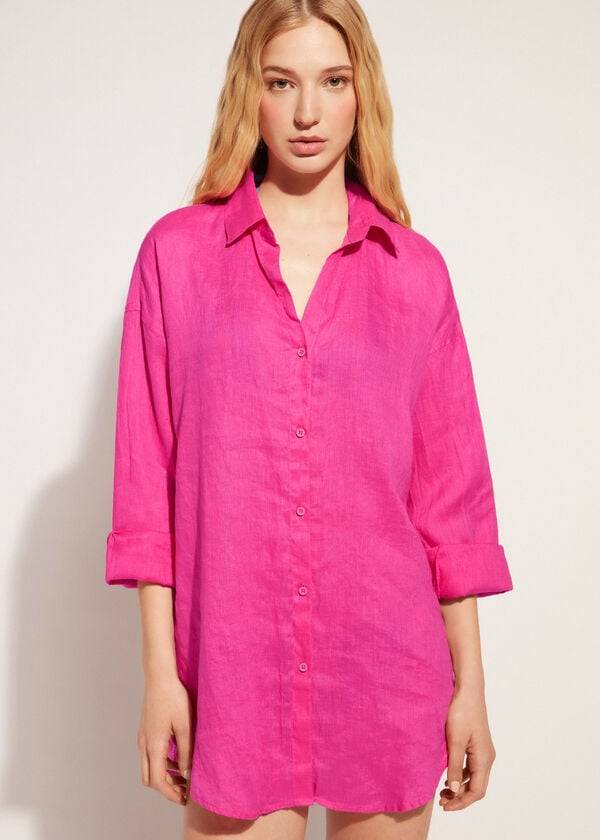 Calzedonia Linen Shirt Cover Ups Dam Rosa | SE2095KI