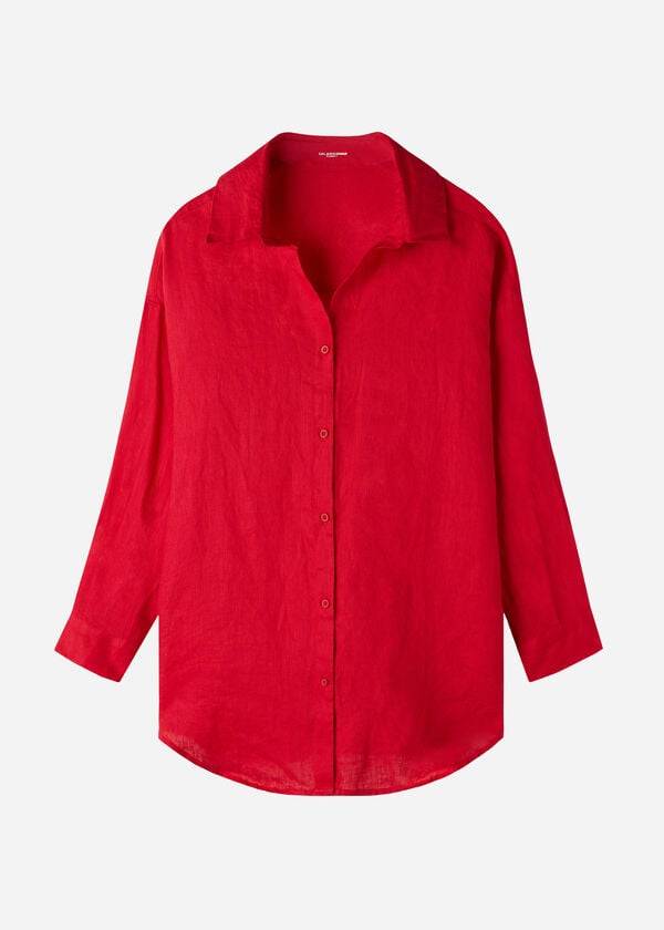 Calzedonia Linen Shirt Cover Ups Dam Röda | SE2096LH