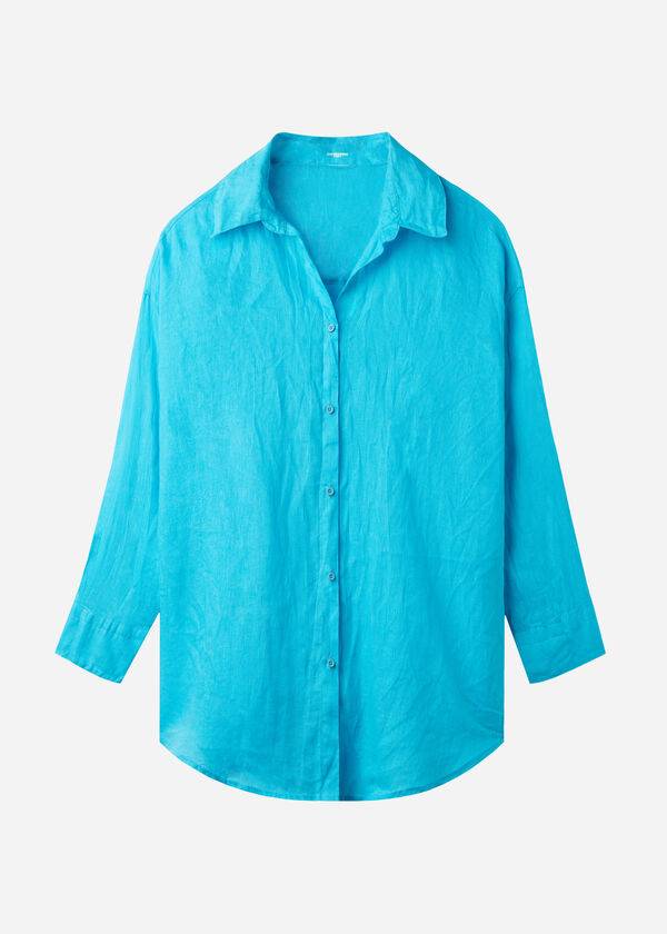 Calzedonia Linen Shirt Cover Ups Dam Turkos Gröna | SE2097ZG