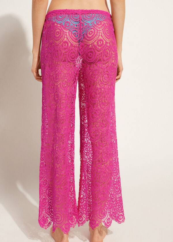 Calzedonia Long Crochet Pants Cover Ups Dam Rosa | SE2057YU