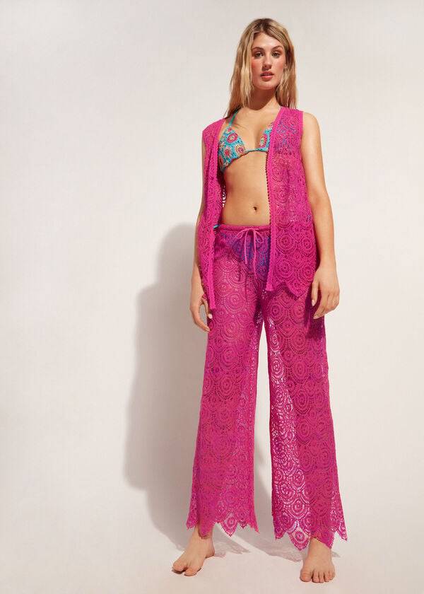 Calzedonia Long Crochet Pants Cover Ups Dam Rosa | SE2057YU