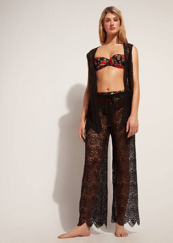 Calzedonia Long Crochet Pants Cover Ups Dam Svarta | SE2058UT