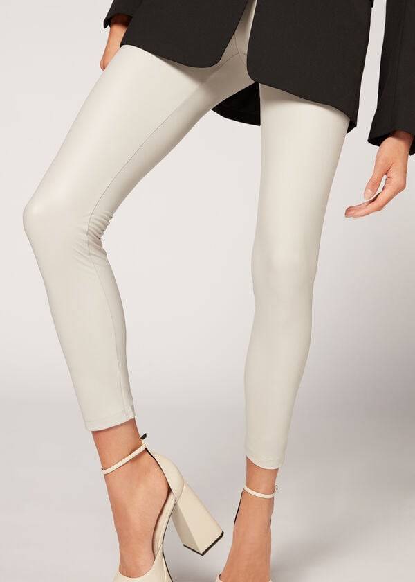 Calzedonia Läder Effect Leggings Dam Vita | SE1526XF