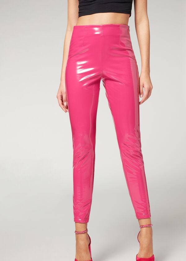 Calzedonia Mager in Thermal Vinyl Byxor Dam Rosa | SE1452NB