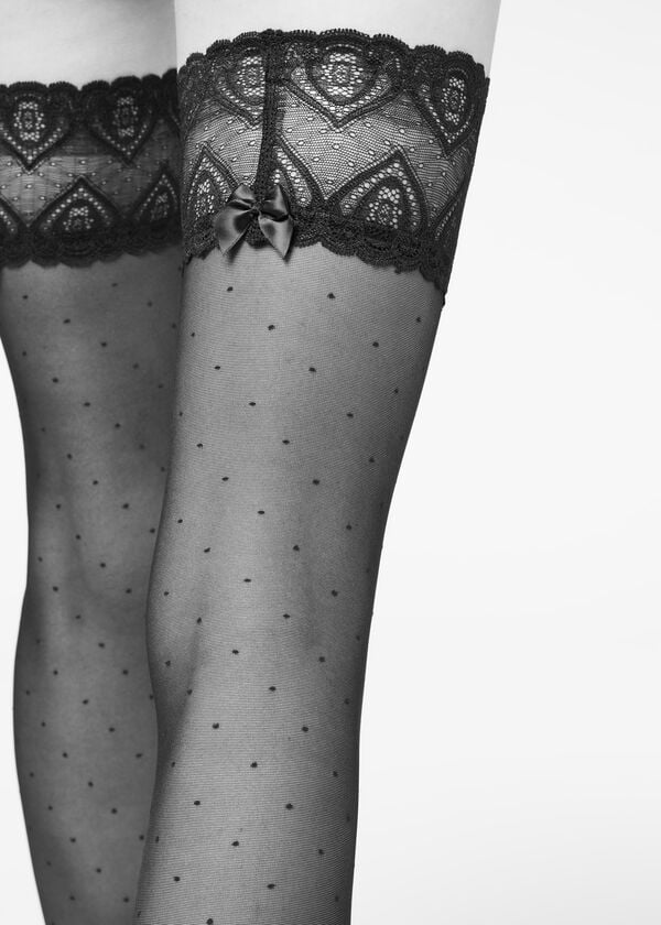 Calzedonia Micro Dot 30 Denier Sheer Thigh Highs Strumpor Dam Svarta | SE2927FM