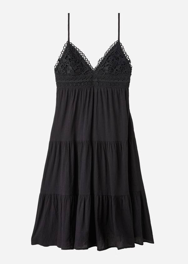 Calzedonia Midi Klänning in Macramé Spets and Ruffled Skirt Cover Ups Dam Svarta | SE2086OR