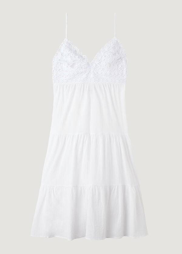 Calzedonia Midi Klänning in Macramé Spets and Ruffled Skirt Cover Ups Dam Vita | SE2087PQ