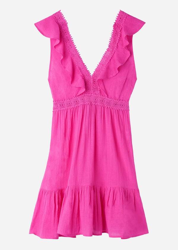 Calzedonia Mini Klänning with Ruffle and Passementerie Cover Ups Dam Rosa | SE2083YU