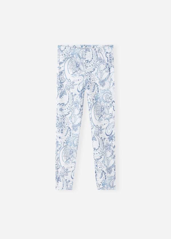 Calzedonia Paisley-Print Denim Leggings Barn Vita Blå | SE1055KI