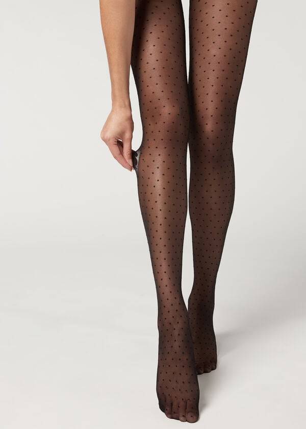 Calzedonia Polka Dot 20 Denier Invisible Sheer Patterned Strumpbyxor Dam Svarta | SE3072AP