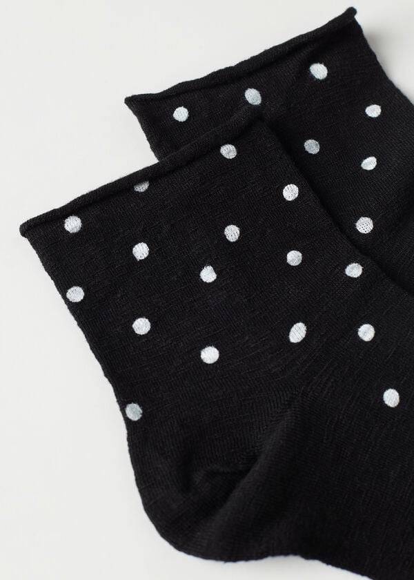 Calzedonia Polka Dot Motif Korta with Linen Strumpor Dam Svarta | SE1724AP