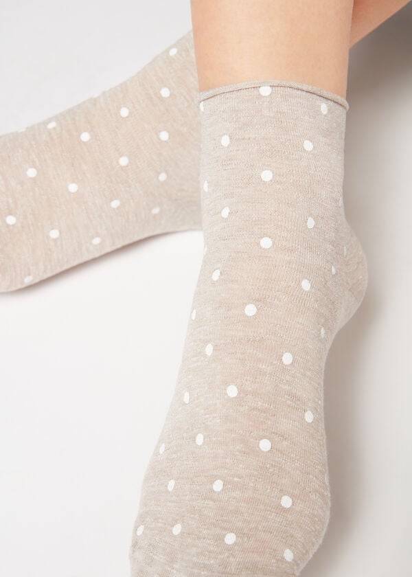 Calzedonia Polka Dot Motif Korta with Linen Strumpor Dam Beige | SE1725SO