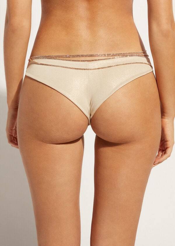 Calzedonia Rhinestone Brazilian Luxor Bikiniunderdel Dam Guld | SE2676UT