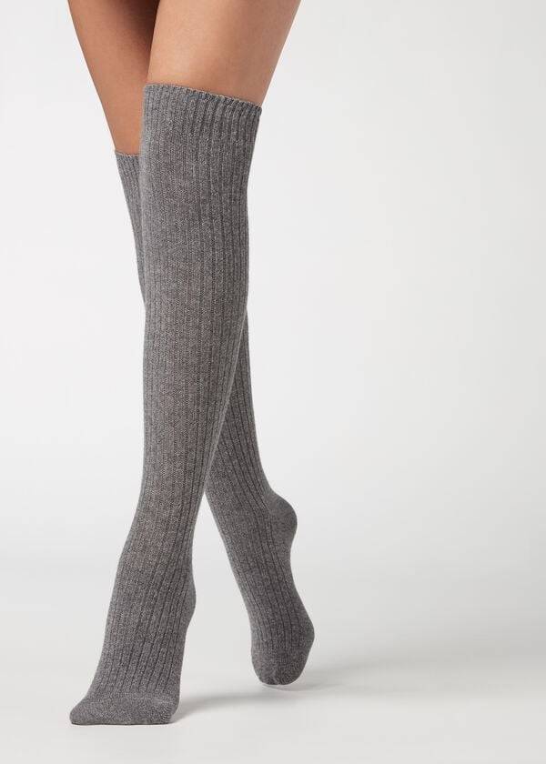 Calzedonia Räfflad Long with Ull and Cashmere Strumpor Dam Grå | SE1936GL