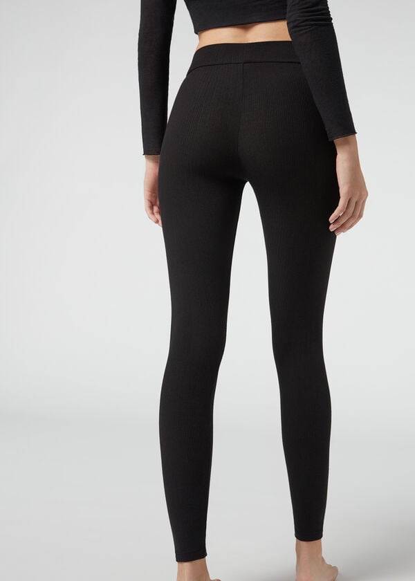 Calzedonia Räfflad with Cashmere Leggings Dam Svarta | SE1516AP